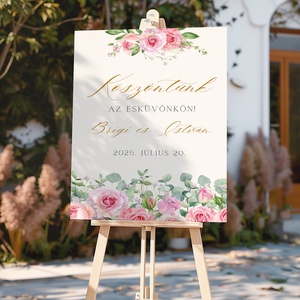 Esküvői tábla /köszöntőtábla/ültetésrend tábla/programtábla - Springer Roses (rózsaszín rózsás), Esküvő, Dekoráció, Tábla & Jelzés, Fotó, grafika, rajz, illusztráció, MESKA
