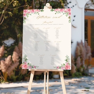 Esküvői tábla /köszöntőtábla/ültetésrend tábla/programtábla - Springer Roses (rózsaszín rózsás) - esküvő - dekoráció - tábla & jelzés - Meska.hu