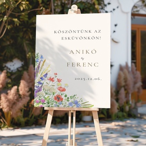 Esküvői tábla /köszöntőtábla/ültetésrend tábla/programtábla - Vadvirág liget (színes vadvirágos), Esküvő, Dekoráció, Tábla & Jelzés, Fotó, grafika, rajz, illusztráció, MESKA