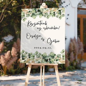 Esküvői tábla /köszöntőtábla/ültetésrend tábla/programtábla - Verde Oro (eukaliptuszos arany), Esküvő, Dekoráció, Tábla & Jelzés, Fotó, grafika, rajz, illusztráció, MESKA
