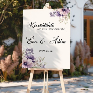 Esküvői tábla /köszöntőtábla/ültetésrend tábla/programtábla - Violet Haze (lila virágos), Esküvő, Dekoráció, Tábla & Jelzés, Fotó, grafika, rajz, illusztráció, MESKA