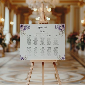 Esküvői tábla /köszöntőtábla/ültetésrend tábla/programtábla - Violet Haze (lila virágos) - esküvő - dekoráció - tábla & jelzés - Meska.hu