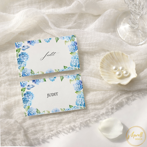 Esküvői ültetőkártya/ ültető / névkártya / asztali névkártya / vendég névtábla - Blue Dream (kék hortenziás), Esküvő, Meghívó & Kártya, Meghívó, Fotó, grafika, rajz, illusztráció, MESKA
