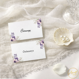 Esküvői ültetőkártya/ ültető / névkártya / asztali névkártya / vendég névtábla - Violet Haze (lila virágos), Esküvő, Meghívó & Kártya, Meghívó, Fotó, grafika, rajz, illusztráció, MESKA