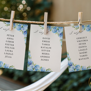 Esküvői ültetőkártya/ ültető / névkártya / asztali névkártya / vendég névtábla - Blue Dream (kék hortenziás), Esküvő, Meghívó & Kártya, Meghívó, Fotó, grafika, rajz, illusztráció, MESKA