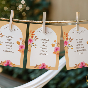 Esküvői ültetőkártya/ ültető / névkártya / asztali névkártya / vendég névtábla - Color Pop Flora (színes virágos), Esküvő, Meghívó & Kártya, Meghívó, Fotó, grafika, rajz, illusztráció, Tedd átláthatóvá és stílusossá a vendégek fogadását ezekkel a variálható ültetési rend kártyákkal! ..., MESKA