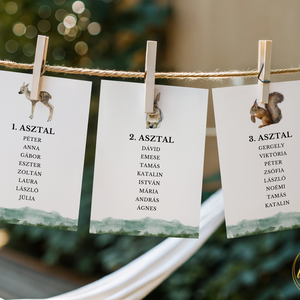 Esküvői ültetőkártya/ ültető / névkártya / asztali névkártya / vendég névtábla - Woodland Tale (erdei állatos), Esküvő, Meghívó & Kártya, Meghívó, Fotó, grafika, rajz, illusztráció, MESKA