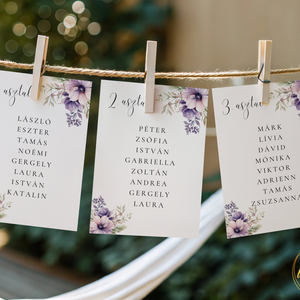 Esküvői ültetőkártya/ ültető / névkártya / asztali névkártya / vendég névtábla - Violet Haze (lila virágos), Esküvő, Meghívó & Kártya, Meghívó, Fotó, grafika, rajz, illusztráció, MESKA