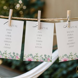 Esküvői ültetőkártya/ ültető / névkártya / asztali névkártya / vendég névtábla - Springer Roses (rózsaszín virágos), Esküvő, Meghívó & Kártya, Meghívó, Fotó, grafika, rajz, illusztráció, MESKA