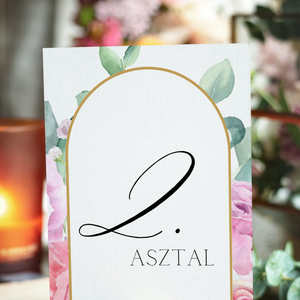 Esküvő asztalszám / asztaljelölő / asztalszám kártya / asztalszámozás /  asztali de - Springer Roses (rózsaszín virágos), Esküvő, Meghívó & Kártya, Meghívó, Fotó, grafika, rajz, illusztráció, MESKA