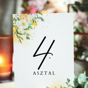 Esküvő asztalszám/asztaljelölő/asztalszám kártya/asztalszámozás/asztali dekor - Summer Sorbet (citromos virágos), Esküvő, Meghívó & Kártya, Meghívó, Fotó, grafika, rajz, illusztráció, MESKA