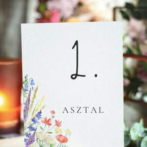 Esküvő asztalszám/asztaljelölő/asztalszám kártya/asztalszámozás/asztali dekoráció- Vadvirág liget (színes vadvirágos), Esküvő, Meghívó & Kártya, Meghívó, Fotó, grafika, rajz, illusztráció, MESKA