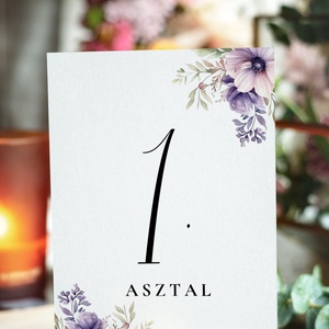 Esküvő asztalszám/asztaljelölő/asztalszám kártya/asztalszámozás/asztali dekoráció- Violet Haze (lila virágos), Esküvő, Meghívó & Kártya, Meghívó, Fotó, grafika, rajz, illusztráció, MESKA