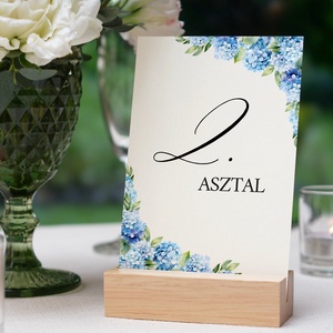 Esküvő asztalszám/asztaljelölő/asztalszám kártya/asztalszámozás/asztali dekorác -Kék hortenzia álom - Meska.hu