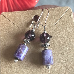 Füli ametiszt ásvánnyal - ékszer - fülbevaló - lógó fülbevaló - Meska.hu