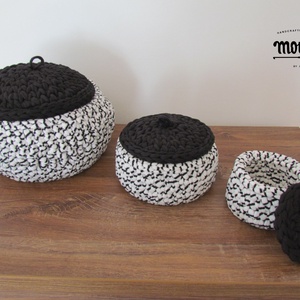Fedeles horgolt tároló szett - Fekete Fehér - otthon & életmód - tárolás & rendszerezés - tárolókosár - Meska.hu
