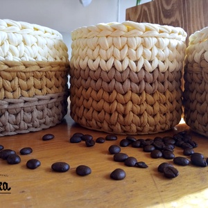 Kávés kollekció - Horgolt tároló szett - otthon & életmód - tárolás & rendszerezés - tárolókosár - Meska.hu