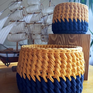 Horgolt kosár szett - Kék és Őszi sárga - Meska.hu