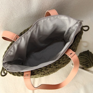 Olive - Horgolt válltáska olajfa színben, kivehető béléssel - táska & tok - kézitáska & válltáska - válltáska - Meska.hu