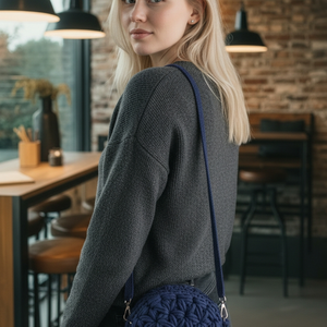 Macaron, horgolt kerek oldaltáska � mélykék - táska & tok - kézitáska & válltáska - alkalmi táska - Meska.hu