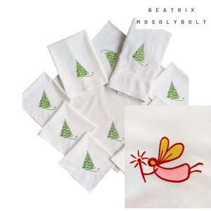 Ünnepi textilszett angyalka hímzéssel Karácsonyi, 6 szalvéta, törölköző, konyharuha, csipkés asztalközép - Meska.hu