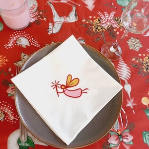 Ünnepi textilszett angyalka hímzéssel Karácsonyi, 6 szalvéta, törölköző, konyharuha, csipkés asztalközép - karácsony - karácsonyi lakásdekoráció - ünnepi asztaldekoráció - Meska.hu