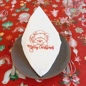 Ünnepi textilszett mackó hímzéssel Karácsonyi, 6 szalvéta, törölköző, konyharuha, csipkés asztalközép - karácsony - karácsonyi lakásdekoráció - ünnepi asztaldekoráció - Meska.hu