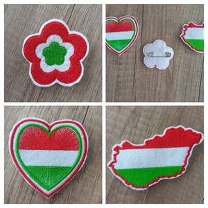 Hímzett filc kokárda, szív, virág, Magyarország formában - ékszer - kitűző és bross - Meska.hu