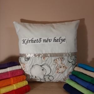 Egyedi névre szóló elefántos párna + törölköző, Otthon & Életmód, Lakástextil, Párna & Párnahuzat, Hímzés, Varrás, MESKA