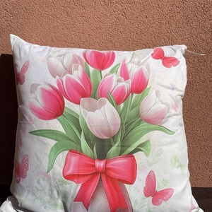 Tulipán mintás virágos párna - Meska.hu