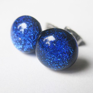 Sötétkék dichroic üvegékszer fülbevaló, Ékszer, Fülbevaló, Pötty fülbevaló, Ékszerkészítés, Üvegművészet, MESKA