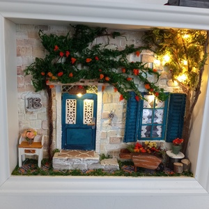 Házikó a horvát tengerparton - miniatűr dobozkép - kulcstartó - Meska.hu