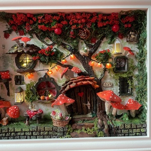 Gomba utca 53 - miniatűr dobozkép - fali kulcstartó - karácsony - karácsonyi lakásdekoráció - karácsonyi falu, házikó - Meska.hu