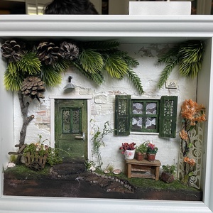 Fenyves utca 61 - miniatűr dobozkép - fali kulcstartó - karácsony - karácsonyi lakásdekoráció - karácsonyi falu, házikó - Meska.hu
