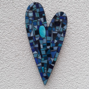 Kék szív - üvegmozaik falidísz, Otthon & Lakás, Dekoráció, Dísztárgy, Mozaik, Mindenmás, Meska