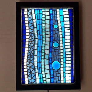 Kék  absztrakt - üvegmozaik falikép világítással - otthon & lakás - dekoráció - asztal és polc dekoráció - díszüveg - Meska.hu