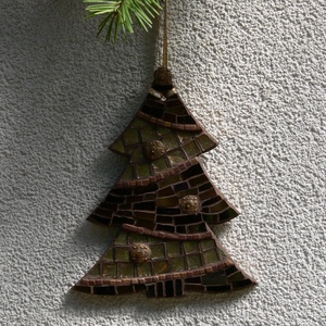 Barna-arany karácsonyfa - üvegmozaik dísz - otthon & életmód - dekoráció - kép & falikép - mozaik kép - Meska.hu