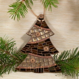 Barna-arany karácsonyfa - üvegmozaik dísz - otthon & életmód - dekoráció - kép & falikép - mozaik kép - Meska.hu