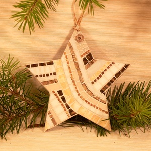 Fehér-arany csillag - üvegmozaik dísz - otthon & életmód - dekoráció - fali és függő dekoráció - falra akasztható dekor - Meska.hu