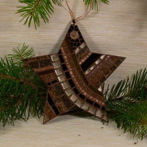 Barna-arany csillag - üvegmozaik dísz - otthon & életmód - dekoráció - fali és függő dekoráció - falra akasztható dekor - Meska.hu