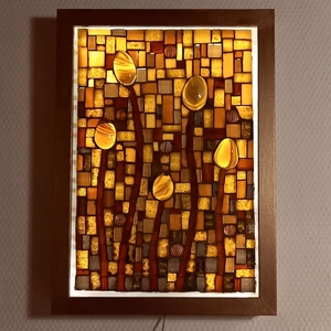 Borostyánvilág - üvegmozaik falikép világítással, Otthon & Lakás, Dekoráció, Kép & Falikép, Mozaik kép, Mozaik, Üvegművészet, Meska
