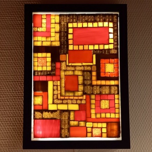 Piros-sárga-barna-absztrakt - üvegmozaik falikép világítással, Otthon & Lakás, Dekoráció, Kép & Falikép, Mozaik kép, Mozaik, Üvegművészet, Meska