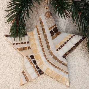 Fehér-arany csillag - üvegmozaik dísz, Otthon & Életmód, Dekoráció, Fali és függő dekoráció, Falra akasztható dekor, Mozaik, Mindenmás, MESKA