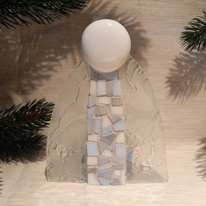 Angyal - üvegmozaik mécsestartó - karácsony - karácsonyi lakásdekoráció - karácsonyi illatgyertya, mécses - Meska.hu