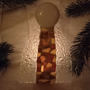 Angyal - üvegmozaik mécsestartó, Karácsony, Karácsonyi lakásdekoráció, Karácsonyi illatgyertya, mécses, Mozaik, Mindenmás, MESKA