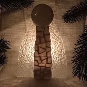 Angyal - üvegmozaik mécsestartó, Karácsony, Karácsonyi lakásdekoráció, Karácsonyi illatgyertya, mécses, Mozaik, Mindenmás, MESKA