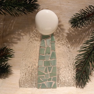 Angyal - üvegmozaik mécsestartó - karácsony - karácsonyi lakásdekoráció - karácsonyi illatgyertya, mécses - Meska.hu