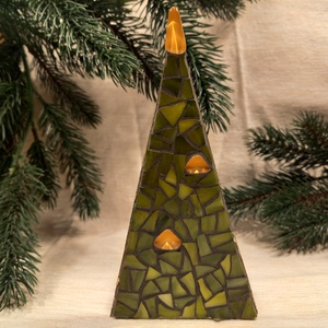 Karácsonyfa - üvegmozaik mécsestartó - karácsony - karácsonyi lakásdekoráció - karácsonyi illatgyertya, mécses - Meska.hu