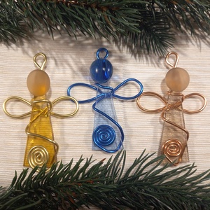 Üvegangyal szett 3 db-os, Karácsony, Karácsonyi lakásdekoráció, Karácsonyfadíszek, Mindenmás, Üvegművészet, MESKA