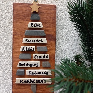 Jókívánság karácsonyfa natúr - kavicskép - otthon & életmód - dekoráció - kép & falikép - mozaik kép - Meska.hu